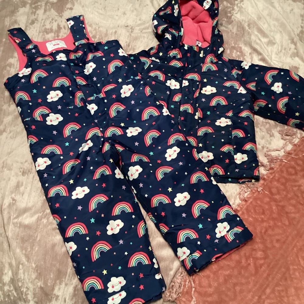 The Children's Place Colorful Snowsuit Set Coat SnowPants Bibs rainbows clouds